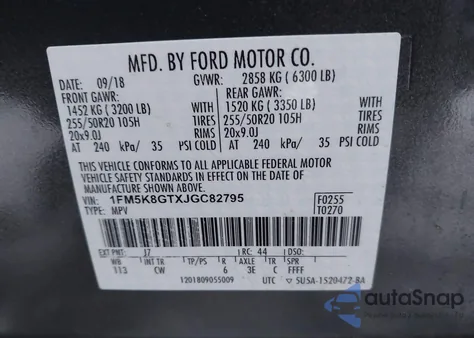 2018 Ford Explorer Sport из США, поврежденный, VIN 1FM5K8GTXJGC82795